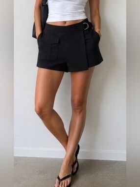 Zara Black Belted Tailored Shorts XXL High Rise Mini Skort Chic Utility